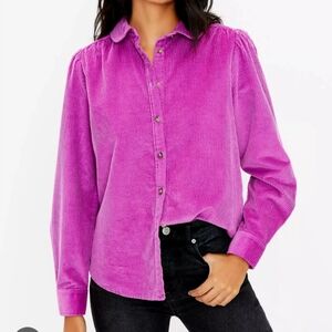 LOFT M Women’s Magenta Textured Corduroy Long Sleeve Button Up Shacket Shirt